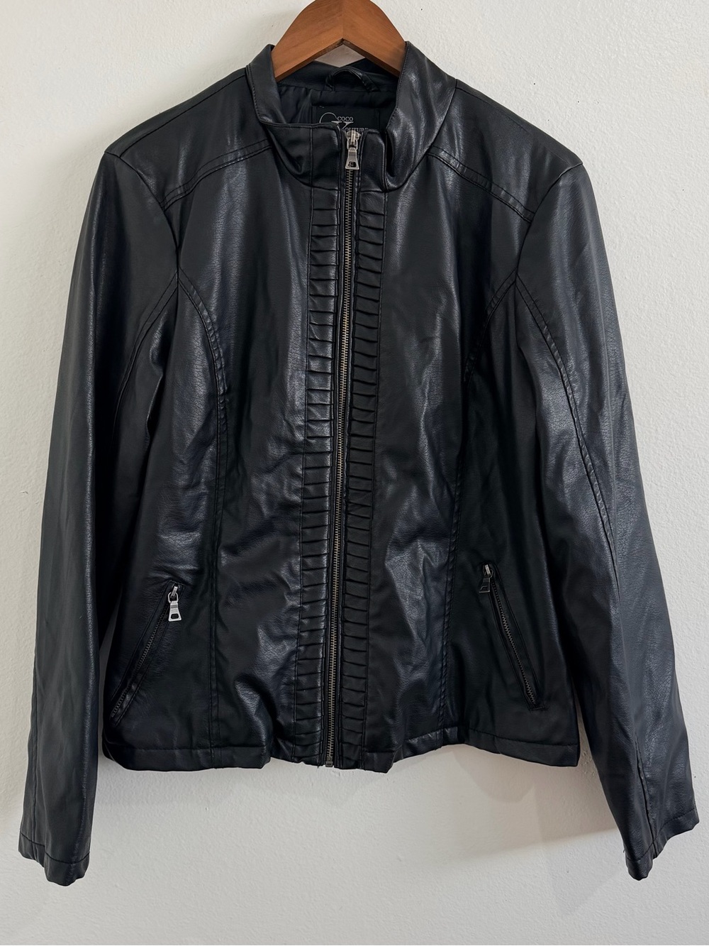 Coco Kouture Faux Leather Jacket Black Large